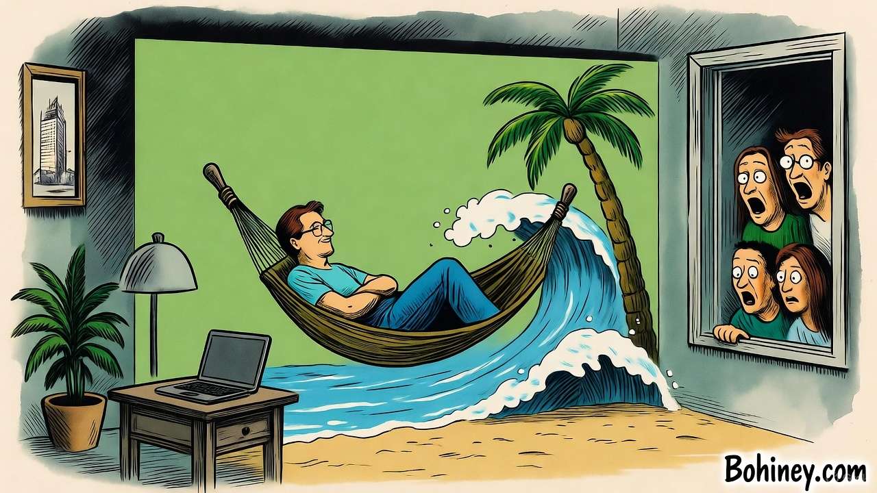 Remote Workers With Green Screen Beach Views