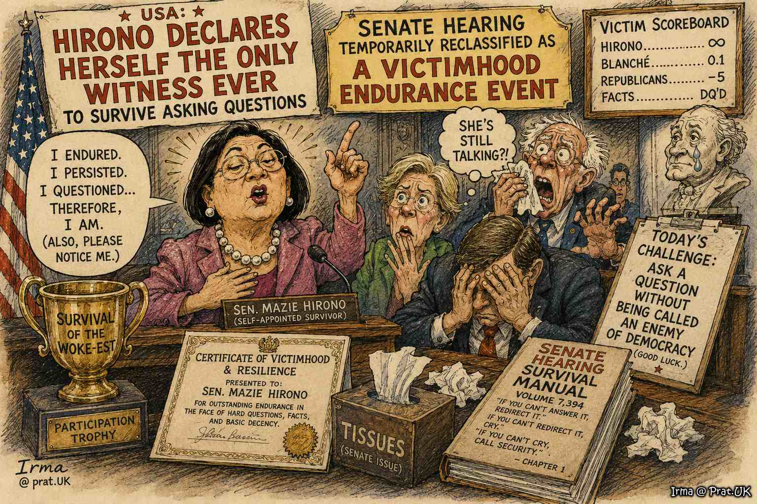 Hirono Declares Herself the Only Witness Ever to Survive Asking Questions