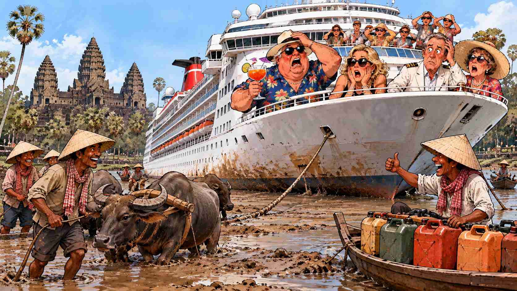 Luxury Cruise Runs Out of Gas in Cambodia