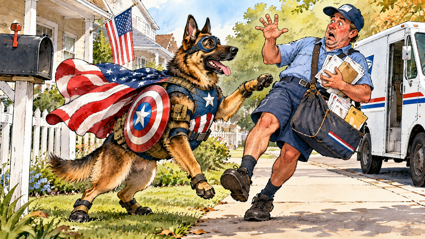 Captain America for Dogs Meets the Mailman